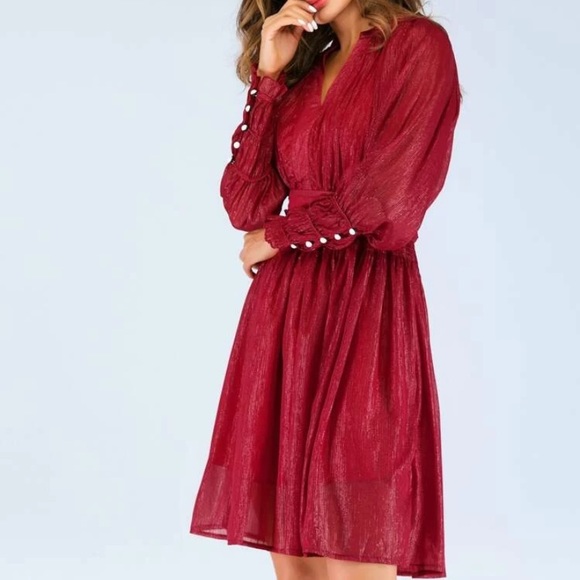 V Neck Long Sleeve sparkley red Shein dress!!! - Picture 4 of 5